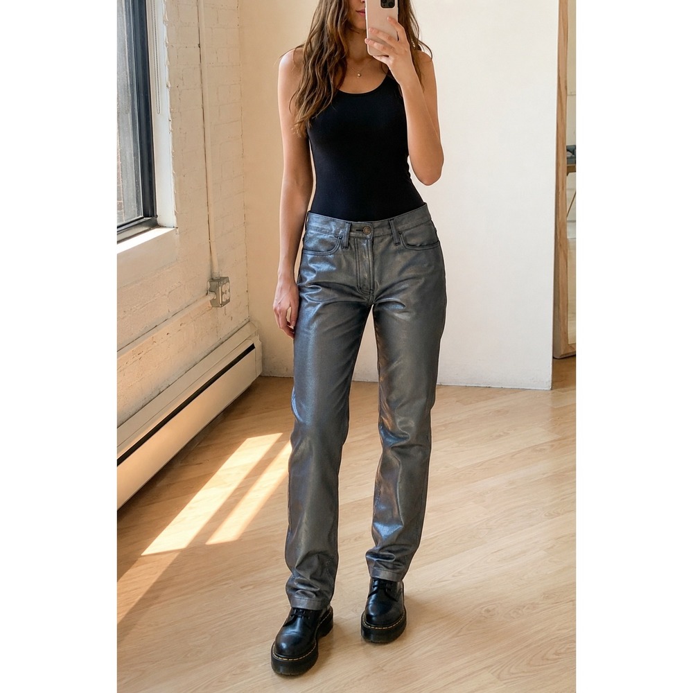 Vintage Dr Martens Metallic Blue Hip Hugger Straight Leg Pants Made in USA 8T